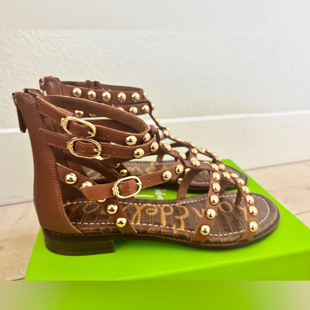 New in Box Sam Edelman Estella Sandal in Cognac Leather - Picture 5 of 9